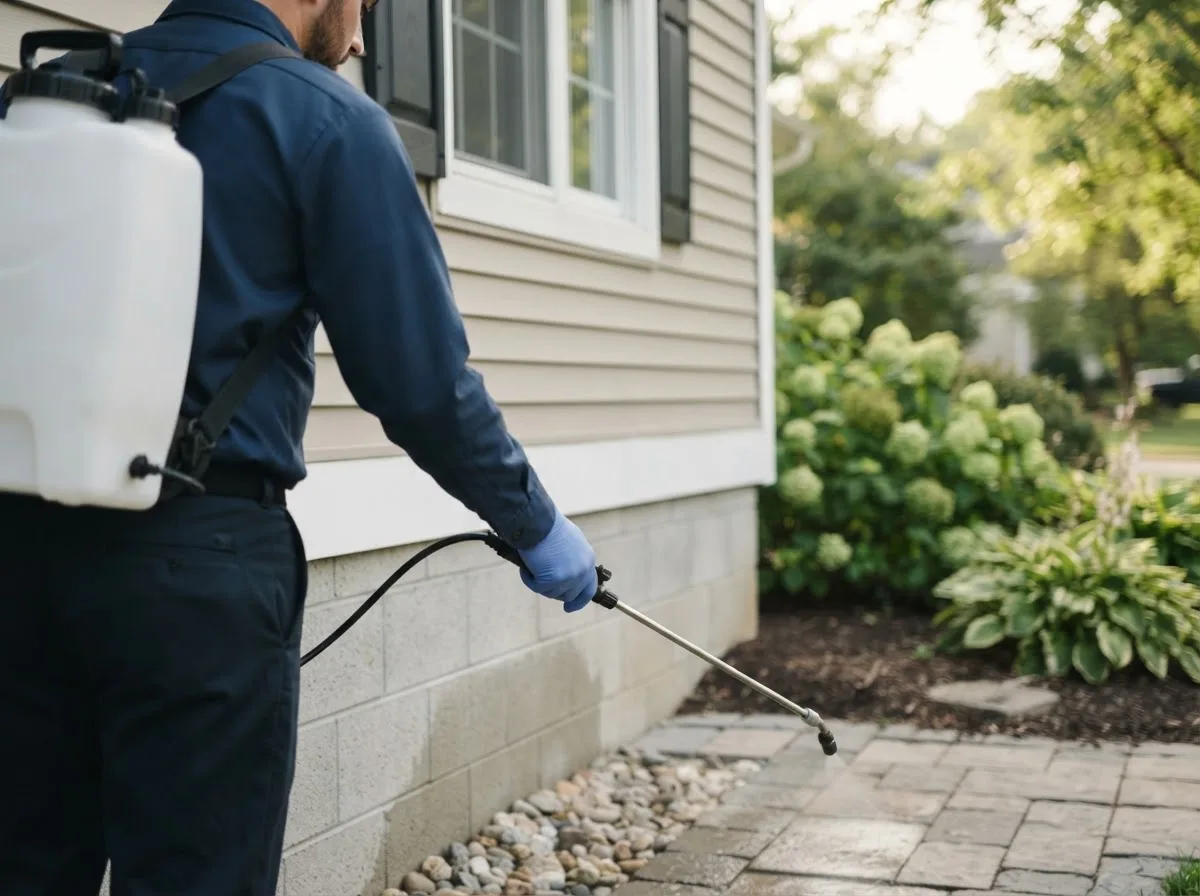 Pest control technician inspecting a home in Helvetia, WV